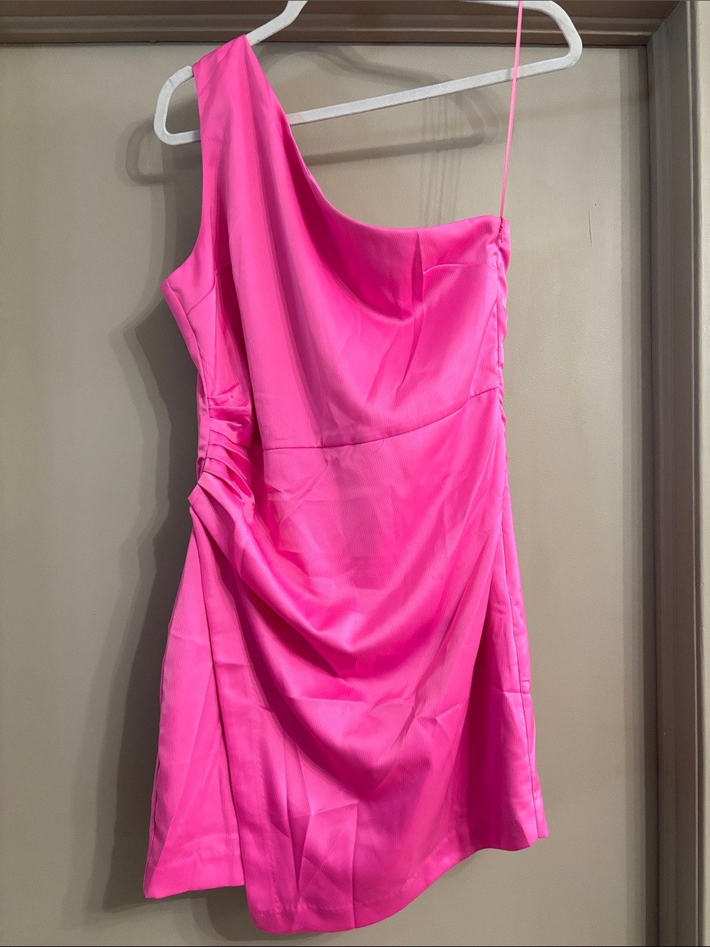 glam Hot Pink One-Shoulder Mini Dress